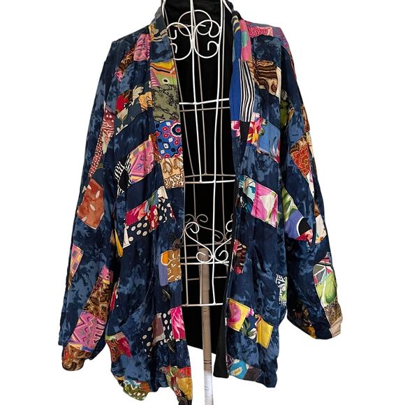 VTG Nativewear Designs Oversized Bohemian Lagenlook Quilted Jacket M Patchwork - Picture 1 of 12